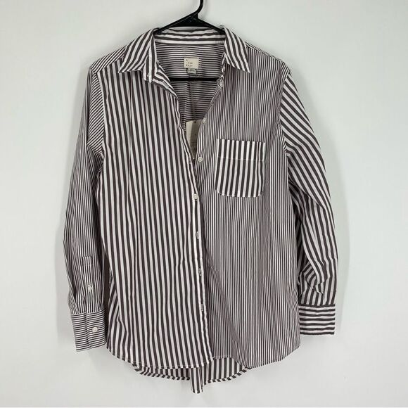 A New Day Women’s Button Front Long Sleeve Striped Shirt Size S - Picture 1 of 3
